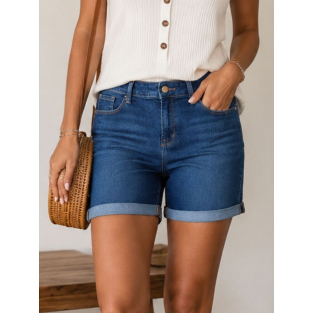 Old Navy Bermuda Jean Denim Shorts Size 10 Mid Rise Rolled Cuff Stretch